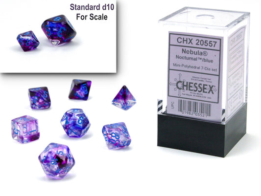 Chessex Dice Set: Nebula® Mini-hedral™ Nocturnal™/blue Luminary™ 7-Die Set : CHX20557