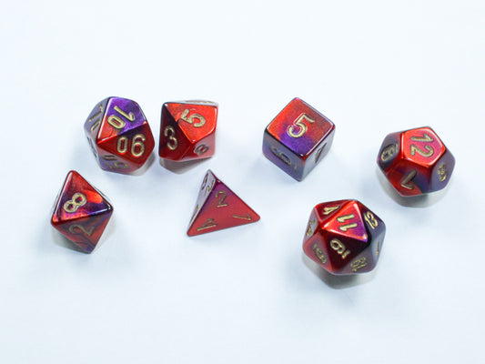 Chessex Dice Set: Gemini® Mini-hedral™ Purple-Red/gold 7-Die Set : CHX20626