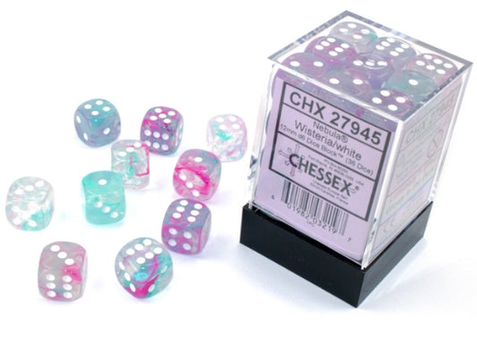 Chessex Dice Set: Nebula Wisteria/white Luminary 12mm d6 Dice Block (36 dice) : CHX27945