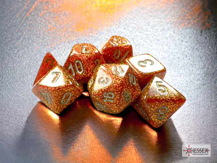 Chessex Dice Set: Glitter Mini-hedral™ Gold/silver 7-Die Set : CHX20503
