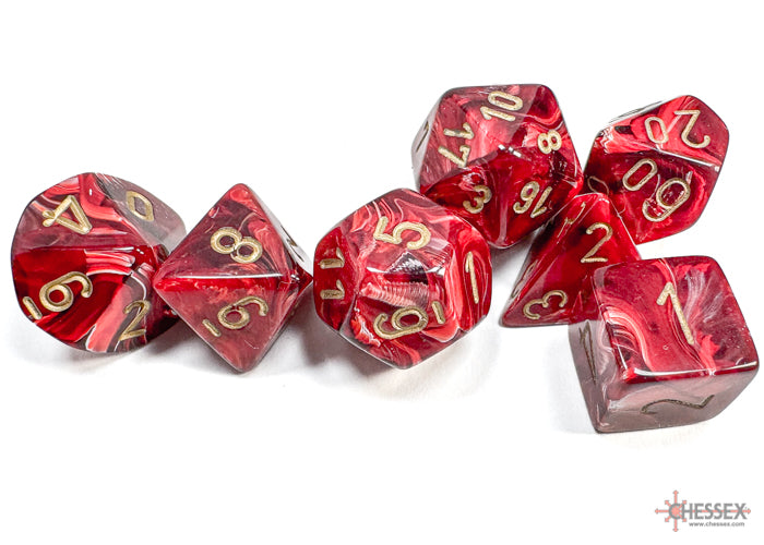Chessex Dice Set: Vortex® Burgundy/gold Polyhedral 7-Dice Set : CHX27434