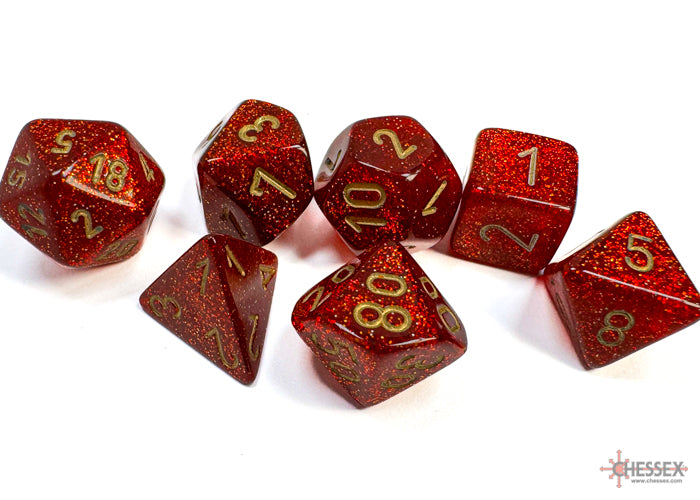 Chessex Dice Set: Glitter Ruby/gold Polyhedral 7-Dice Set : CHX27504