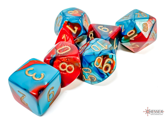 Chessex Dice Set: Gemini® Red-Teal/gold Polyhedral Polyhedral 7-Dice Set : CHX26462