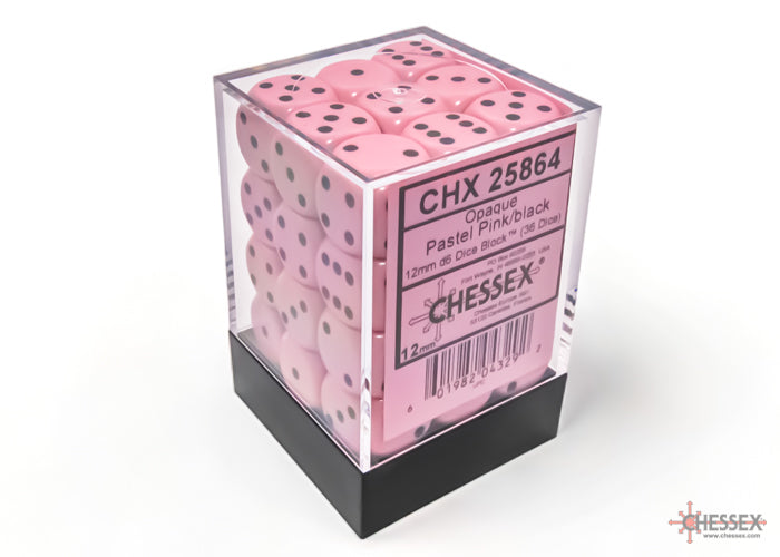 Chessex Dice Set: Opaque Pastel Pink/black 12mm d6 Dice Block (36 dice): CHX25864
