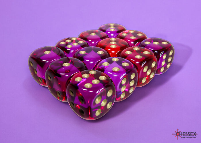 Chessex Dice Set: Gemini Translucent Red-Violet/gold 16mm d6 Dice Block (12 dice) : CHX26667