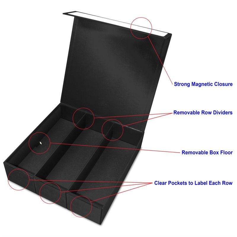 Card Game Box - 3 Row - Black with White
