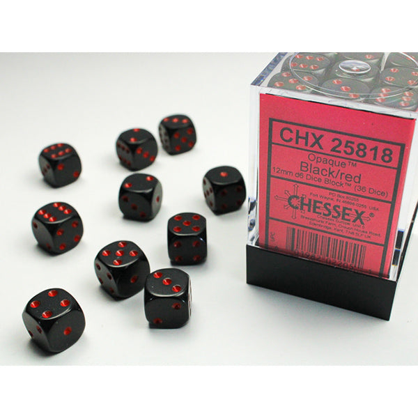 Chessex Dice Set: Opaque: Black/Red 12mm d6 (36 Dice):CHX25818