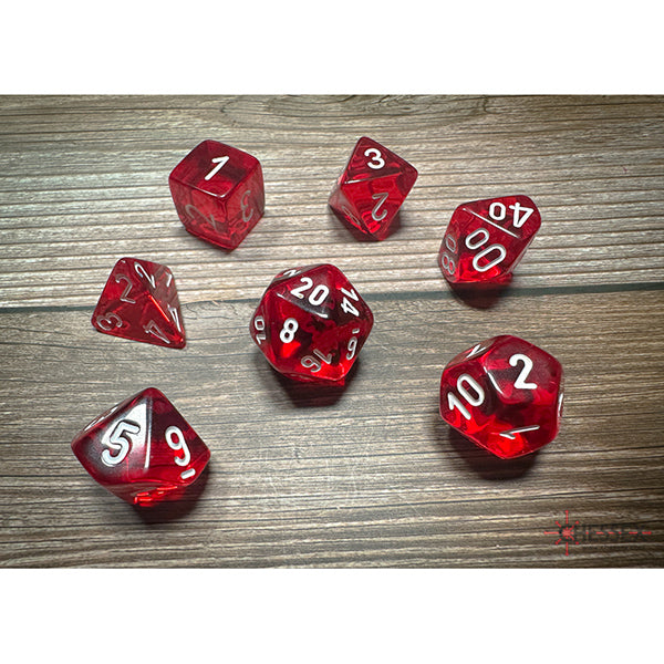 Chessex Dice Set: Translucent Red/white Polyhedral 7-Dice Set : CHX23074