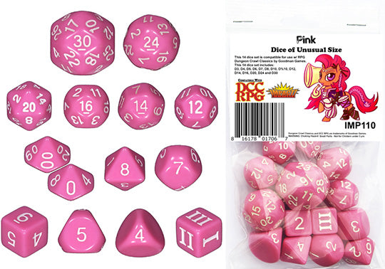 Impact Dice: Dungeon Crawl Classics: 14 Dice - Pink