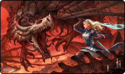 GamerMats Red Bone Dragon Playmat - Black Stitched Edging 24" x 14" x 1/8"