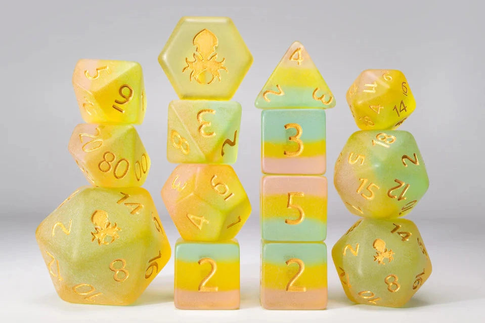 Sea-lie Glass 14pc Gold Ink Matte Dice Set