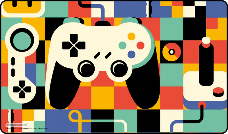 GamerMats Vintage Controller by Tobe Fosneca Playmat - Black Stitched Edging 24" x 14" x 1/8"