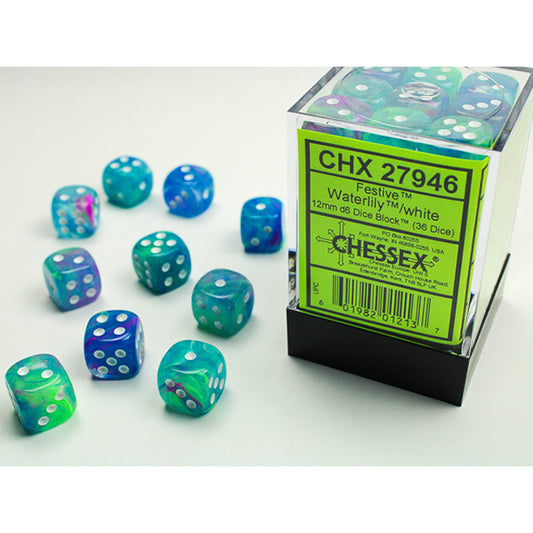 Chessex Dice Set: Festive Waterlily/white 12mm d6 Dice Block (36 dice) : CHX27946