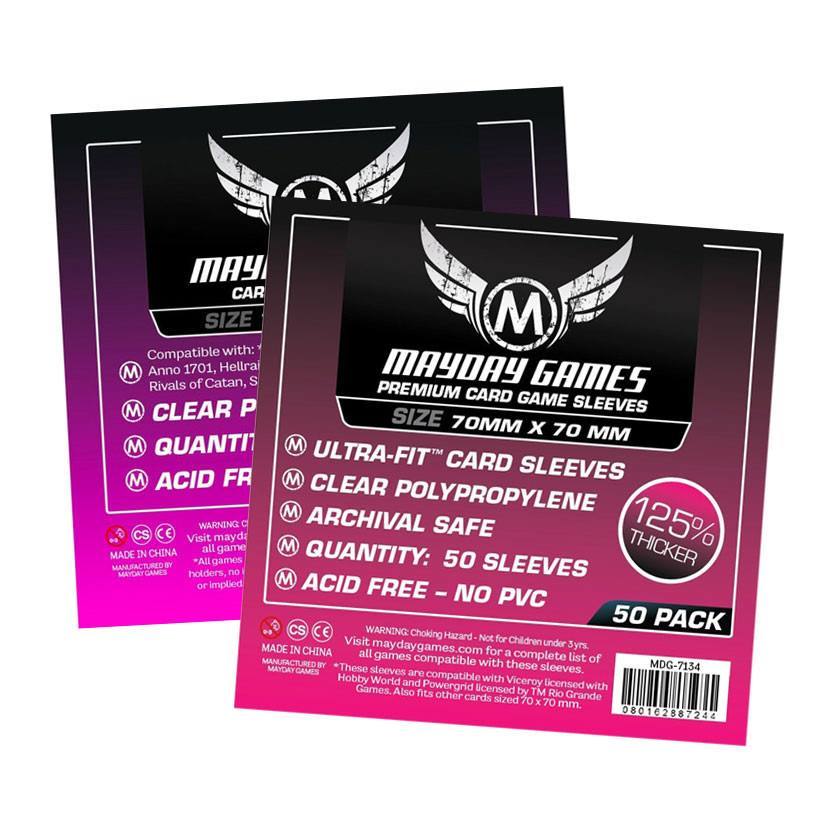 Mayday Games: Small Square Game Card Sleeves - 100-Count (70x70mm) Mayday Games: Small Square Game Card Sleeves - 100-Count (70x70mm)