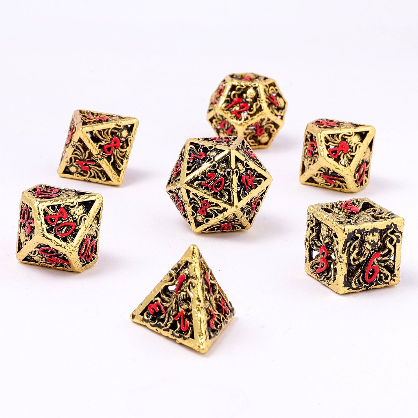 Lllithids Mind Cage Dice set - Gold w/Red