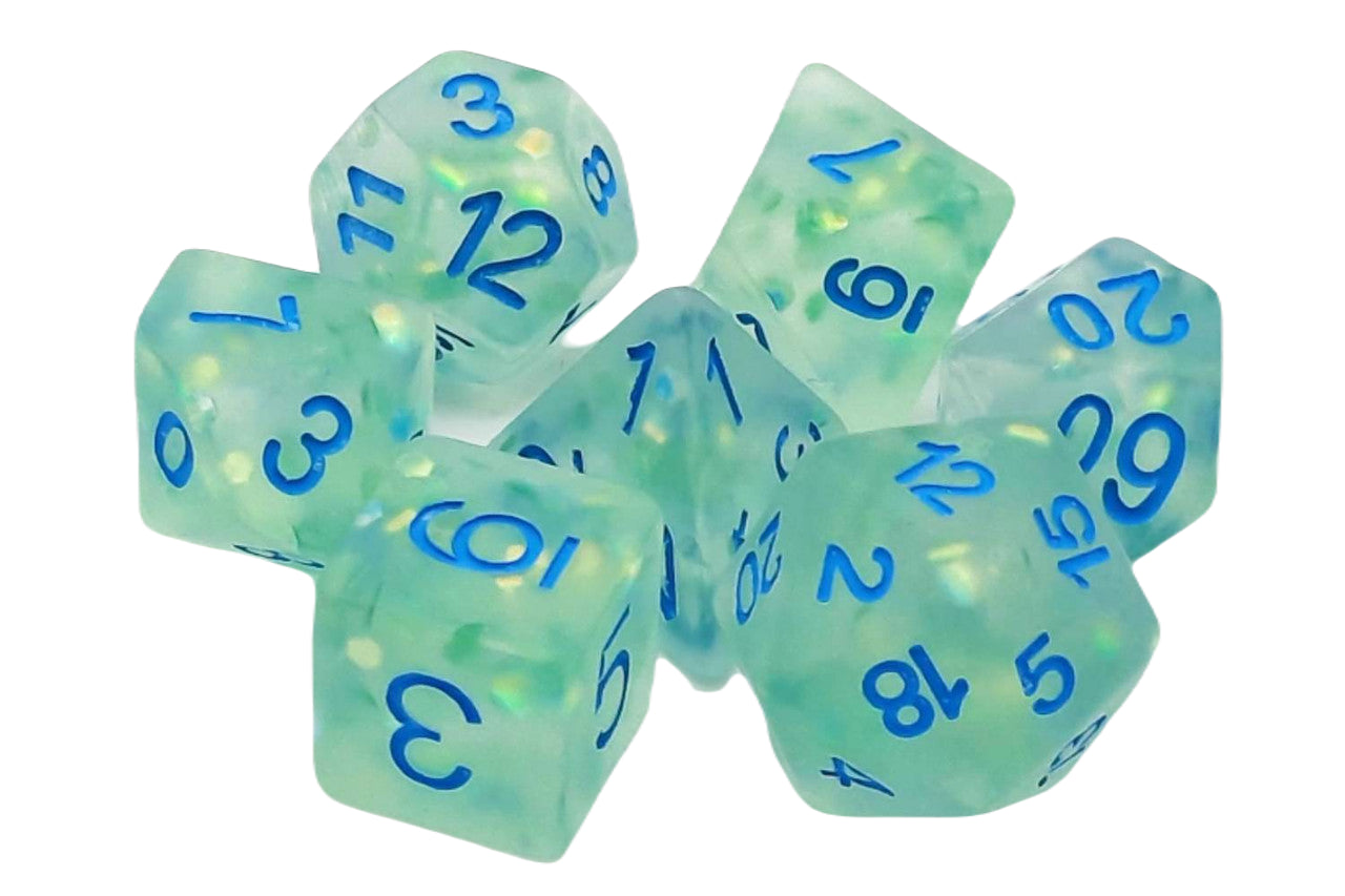 Old School 7 Piece DnD RPG Dice Set: Infused - Frosted Firefly