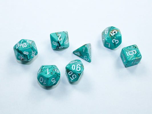 Chessex Dice Set: Marble Mini-hedral™ Oxi-Copper™/white 7-Die Set : CHX20403