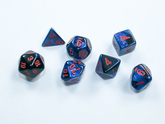 Chessex Dice Set: Gemini® Mini-hedral™ Black-Starlight™/red 7-Die Set : CHX20658