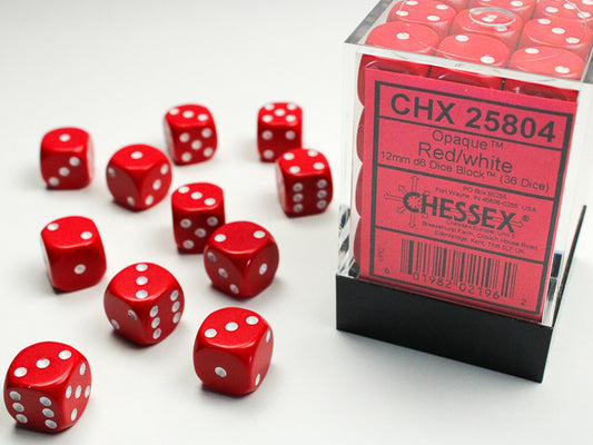 Chessex Dice Set: Opaque: Red/White 12mm d6 Dice Block (36 dice) : CHX25804