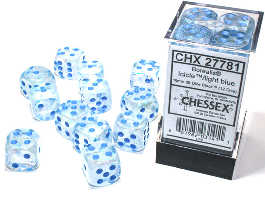 Chessex Dice Set: Borealis® Icicle/light blue Luminary™ 16mm d6 Dice Block (12 dice) : CHX27781
