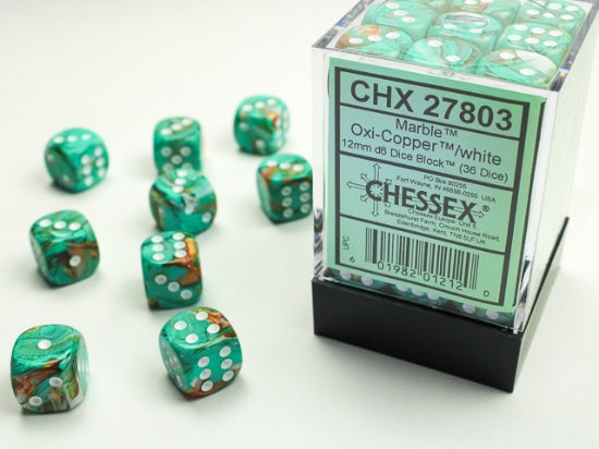 Chessex Dice Set: Marble Oxi-Copper/white 12mm d6 Dice Block (36 dice) : CHX27803