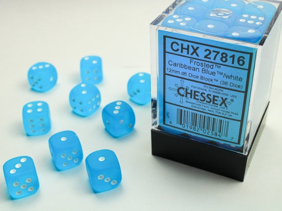 Chessex Dice Set: Frosted Caribbean Blue/white 12mm d6 Dice Block (36 dice) : CHX27816