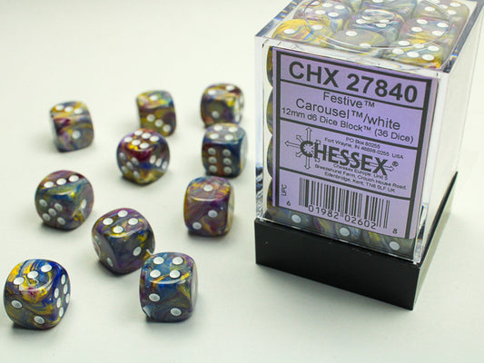 Chessex Dice Set: Festive® Carousel™/white 12mm d6 Dice Block™ CHX27840