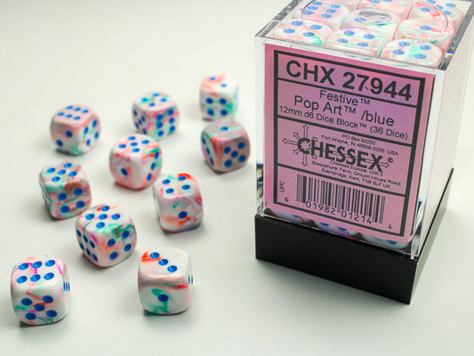 Chessex Dice Set: Festive® Pop Art™/blue 12mm d6 Dice Block (36 dice) : CHX27944