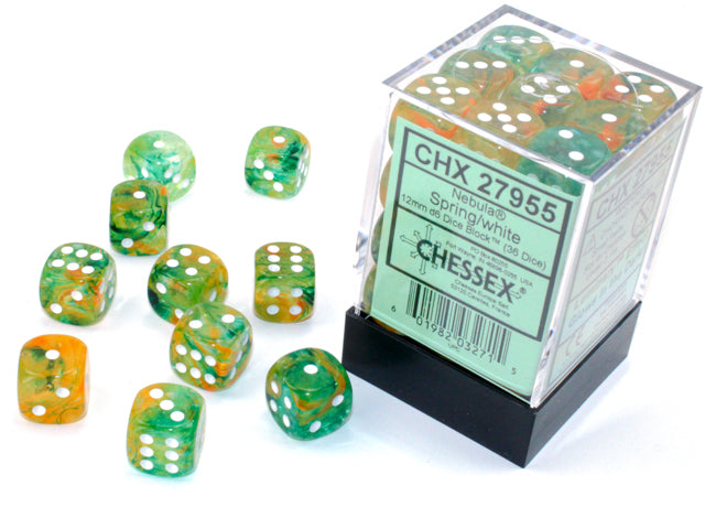 Chessex Dice Set: Nebula® Spring/white Luminary™ 12mm d6 Dice Block (36 dice): CHX27955