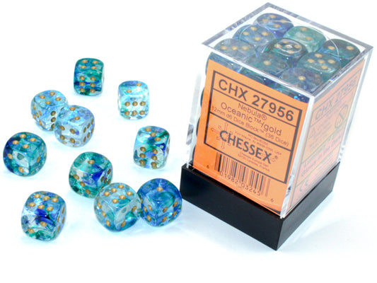 Chessex Dice Set: Nebula Oceanic/gold Luminary 12mm d6 Dice Block (36 dice) : CHX27956