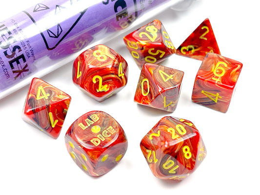 Chessex Dice Set: Lab Dice™: Vortex® Underworld/yellow Polyhedral 7-Dice Set (with bonus die) : CHX30050