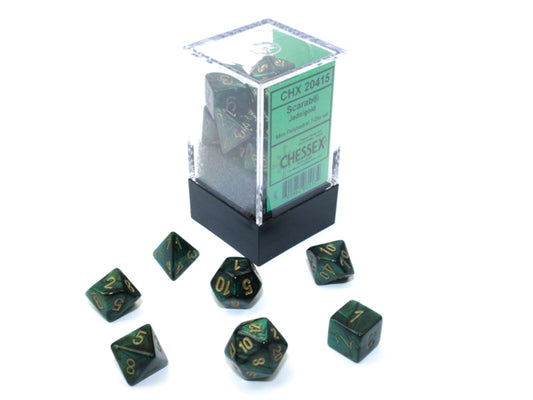 Chessex Dice Set: Scarab® Mini-hedral™  Jade/gold : CHX20415