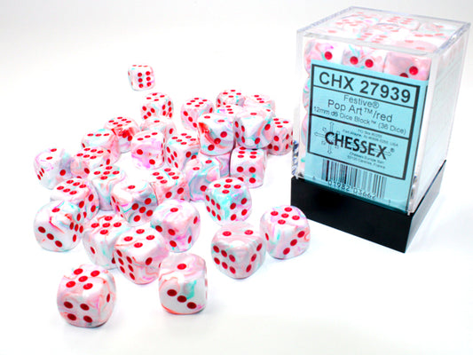 Chessex Dice Set: Festive Pop Art/red 12mm d6 Dice Block (36 dice) : CHX27939