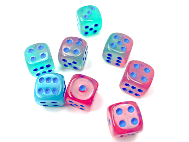 Chessex Dice Set:  Gemini Gel Green-Pink/blue Luminary 12mm d6 Dice Block (36 dice)CHX26864