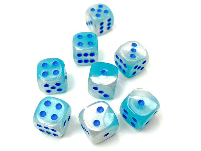 Chessex Dice Set: Gemini Pearl Turquoise-White/blue Luminary 12mm d6 Dice Block (36 dice) CHX26865