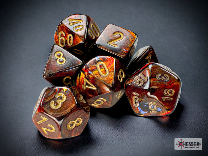 Chessex Dice Set: Scarab® Mini-hedral™ Blue Blood™/gold 7-Die Set : CHX20419