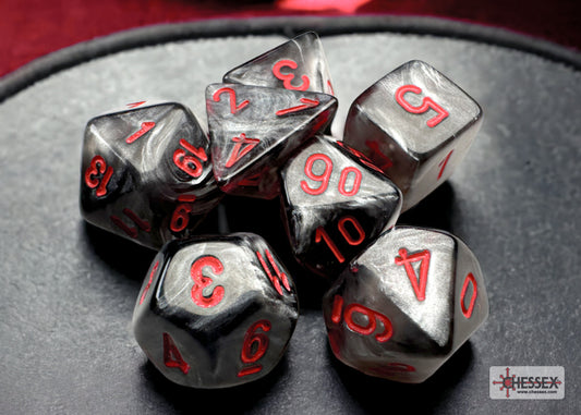 Chessex Dice Set: Velvet® Mini-hedral™ Black/red 7-Die Set : CHX20478