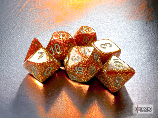 Chessex Dice Set: Glitter Mini-hedral™ Gold/silver 7-Die Set : CHX20503