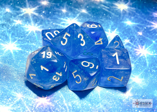 Chessex Dice Set: Borealis® Sky Blue/white Luminary™ Polyhedral 7-Dice Set : CHX27586