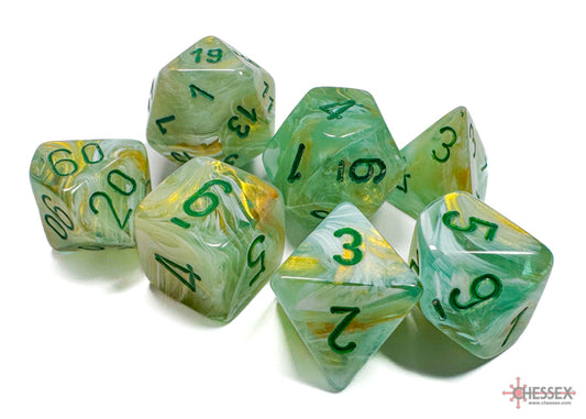 Chessex Dice Set: Marble Green/dark green Polyhedral 7-Dice Set : CHX27409