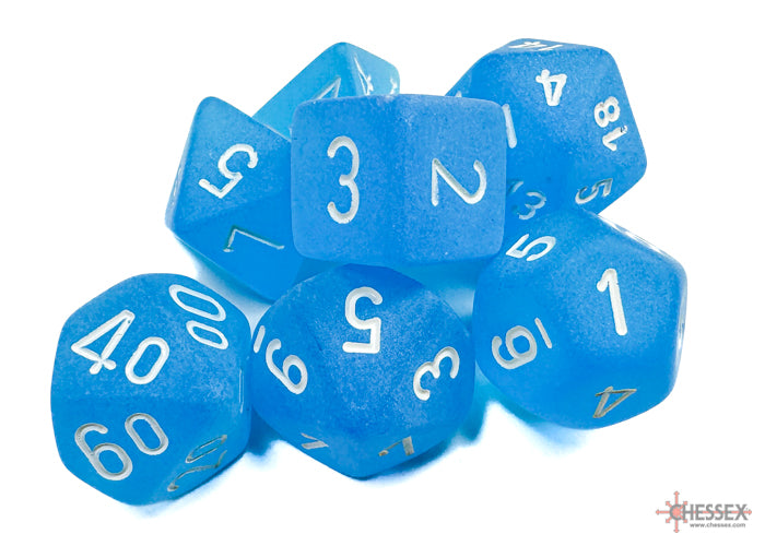 Chessex Dice Set: Frosted™ Caribbean Blue™/white Polyhedral 7-Dice Set : CHX27416