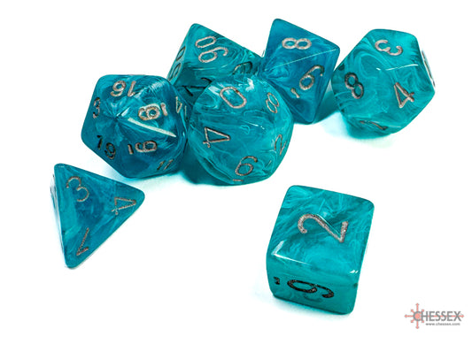 Chessex Dice Set: Cirrus® Aqua/silver Polyhedral 7-Dice Set : CHX27465