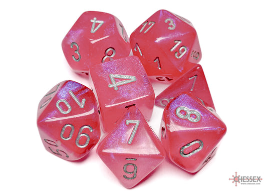 Chessex Dice Set: Borealis® Pink/silver Luminary™ Polyhedral 7-Dice Set : CHX27584