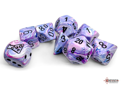 Chessex Dice Set: Lab Dice™: Festive® Hydrangea™/black Polyhedral 7-Dice Set (with bonus die) : CHX30065