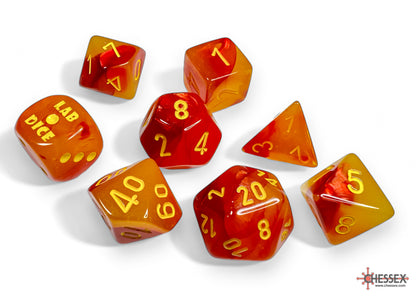 Chessex Dice Set: Lab Dice™: Gemini® Gellow-Red/yellow Polyhedral 7-Dice Set (with bonus die) : CHX30051