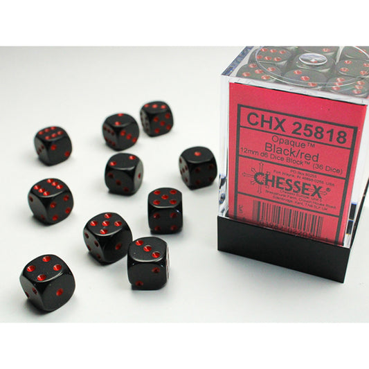 Chessex Dice Set: Opaque: Black/Red 12mm d6 (36 Dice):CHX25818