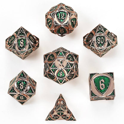 Solid Metal Fighter Class RPG Dice Set - Copper w/ Green