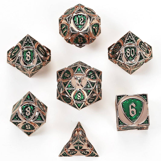 Solid Metal Fighter Class RPG Dice Set - Copper w/ Green