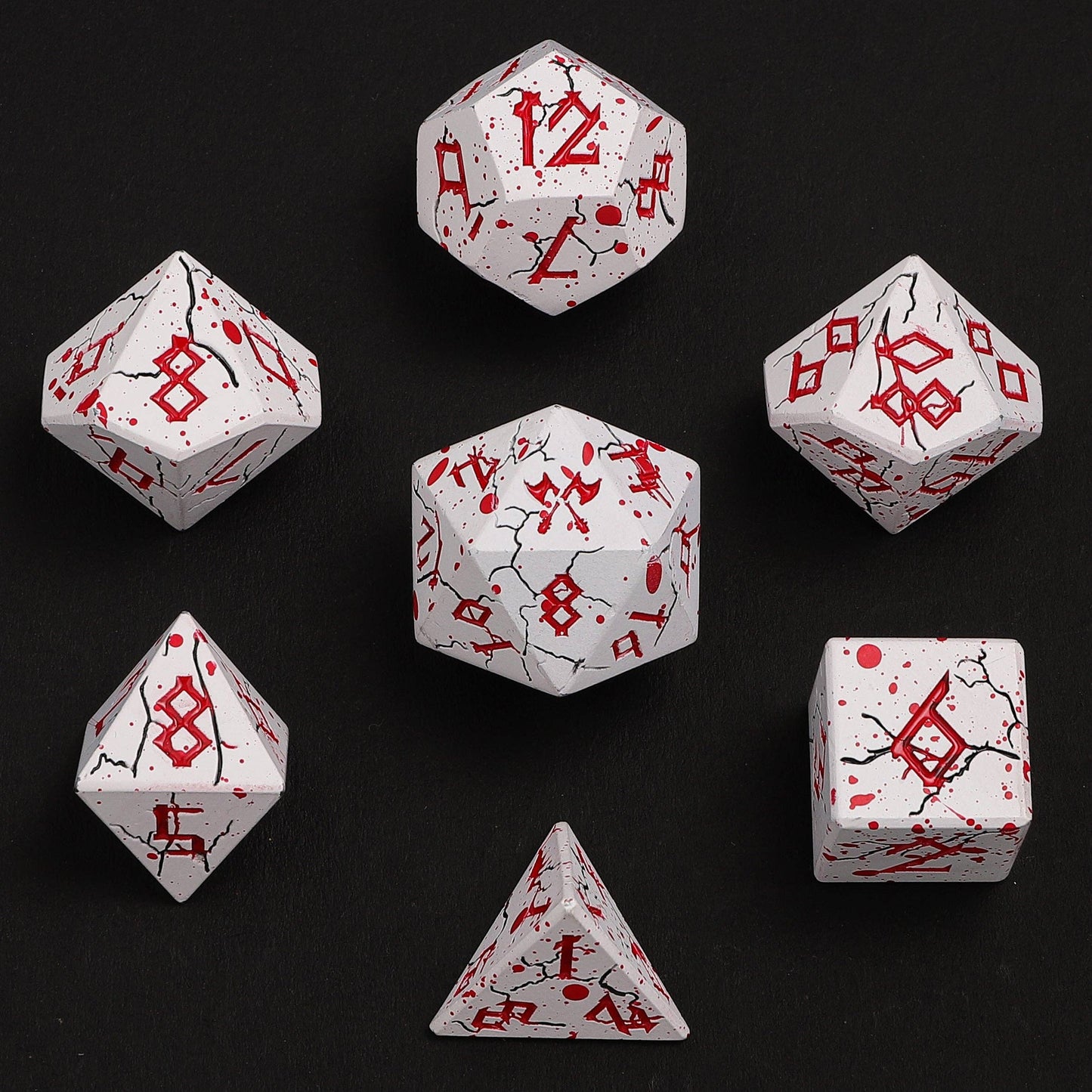 Barbarian Solid Metal Polyhedral Dice Set - Matte White with Blood Red