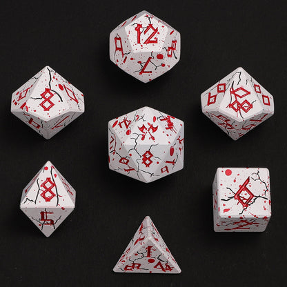 Barbarian Solid Metal Polyhedral Dice Set - Matte White with Blood Red